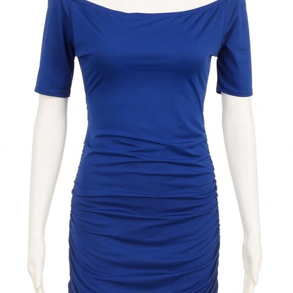 Laundry By Shelli Segal Dresses & Skirts - Laundry By Shelli Segal Royal Blue Ruched Boatneck Bodycon Mini Dress S